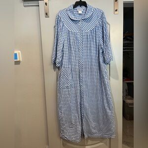 Sold Vintage Blue Gingham checked snap Button-Front flannel house Dress.